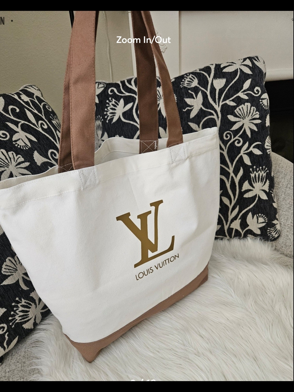White and Brown Canvas Tote Bag